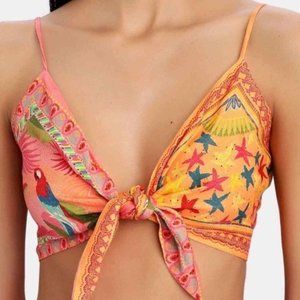 Farm Rio Multicolor Scarf Style Bralette Tank Tie Front Top